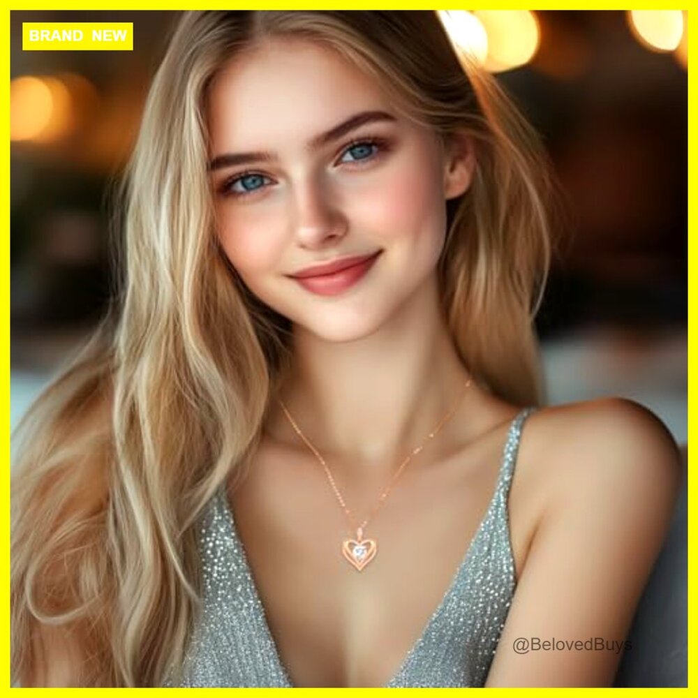 Moissanite Heart Pendant Necklace 925 Sterling Silver Gold Plated - Picture 2 of 7